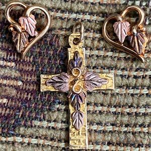 Beautiful Solid 10K Gold Black Hills Tri-color Cross & Earrings to match.